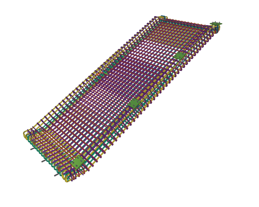 Precast concrete stair shop drawing 3D model showing stair geometry, reinforcement layout, and connection details.