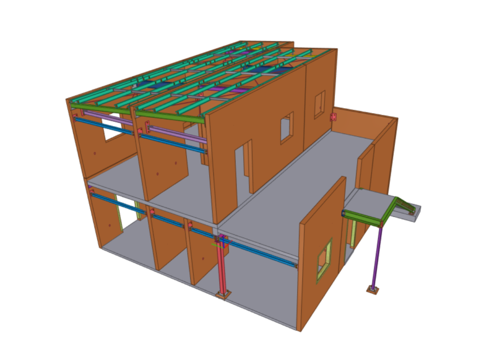 Precast concrete shop drawing 3D model showing panel layout, connections, and embed details for commercial construction.